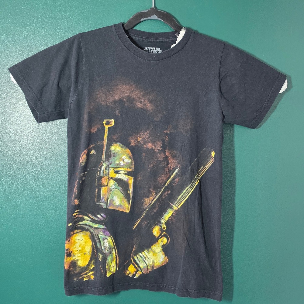 Star Wars Boba Fett Graphic T-Shirt Kids Small Black Short Sleeve Cotton Tee